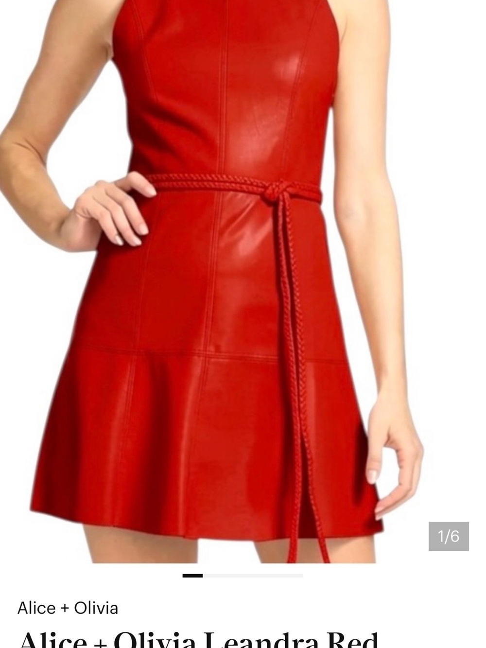Alice + Olivia Bright Red Sleeveless Leather Dress- removed belt